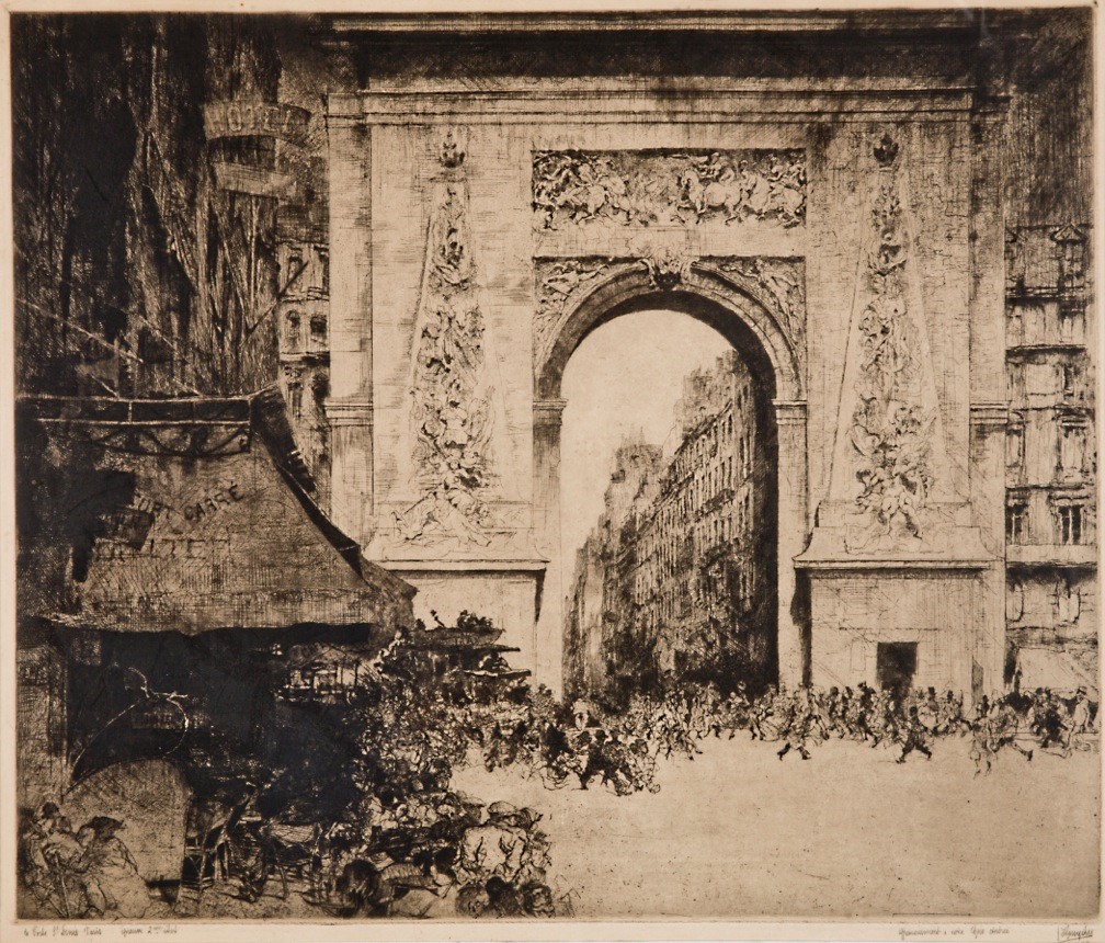 J.D.B. 247 A  PORTE SAINT DENIS
Tweede staat met opschrift "aan Andrée De Bruycker"
Gevonden door D & Art Onderbergen Gent 2016
H. 511 - B. 608
Trefwoorden:  