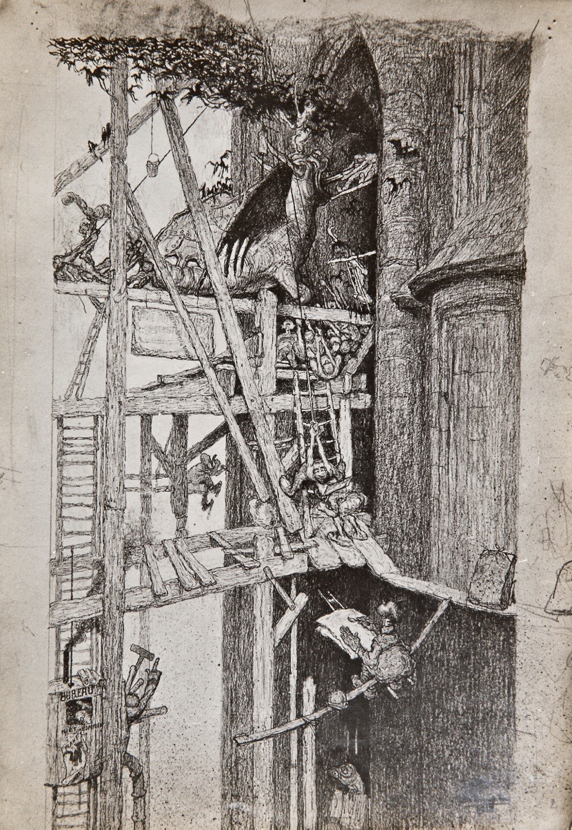 A0210 TEKENING PLACEMENT DU DRAGON SUR LE BEFFROI A GAND VERS 1914
L.R. 42
J.D.B. 54
Van deze tekening bestaat ook een ets

Verz. RVDS.
