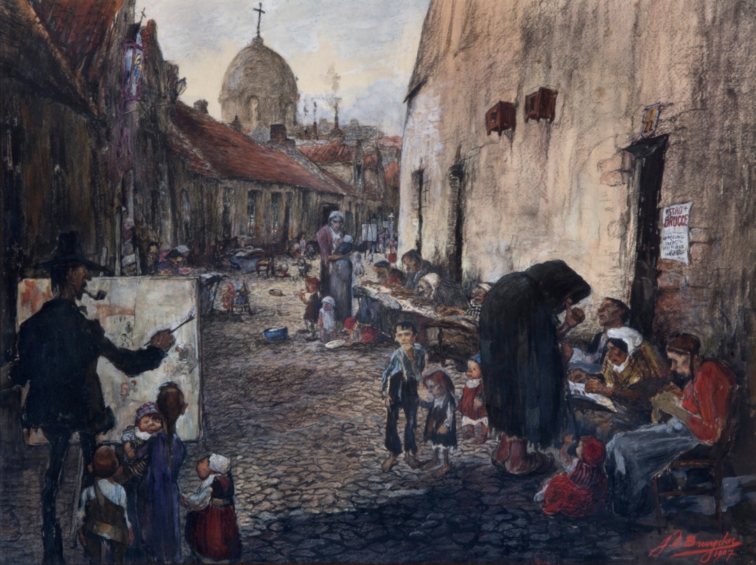 A.292A ROLWEG TE BRUGGE, 1907
Op de voorgrond ontbreekt Valerius De  Saedeleer welke op de ets wel te zien is.
Verzameling Notaris L. Belsele.
MSK Gent 2020-2021
