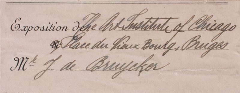xxx LABEL OP DE RUGKANT VAN HET WERK VOOR EEN EXPOSITIE IN THE ART INSTITUTE-CHICAGO/U.S.A. - TENTOONSTELLING 1930
