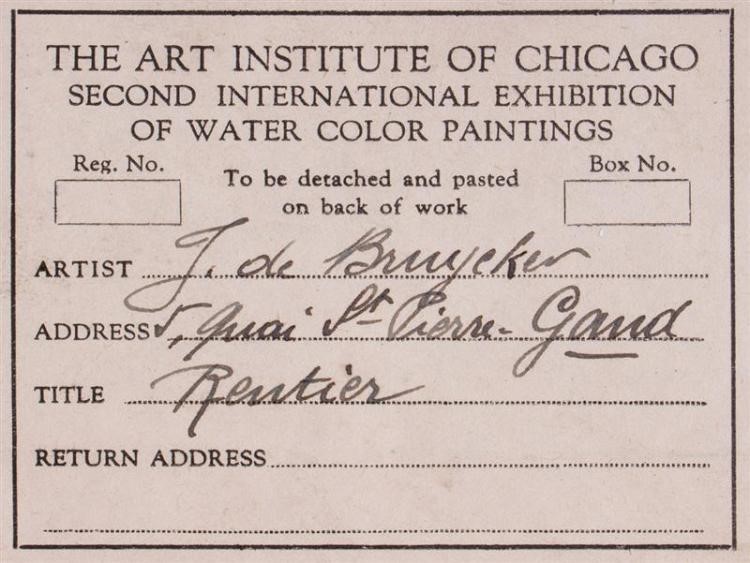 J.D.B. 600   LABEL OP DE RUGKANT VAN HET WERK VOOR EEN EXPOSITIE IN THE ART INSTITUTE-CHICAGO/U.S.A. - TENTOONSTELLING 1930
