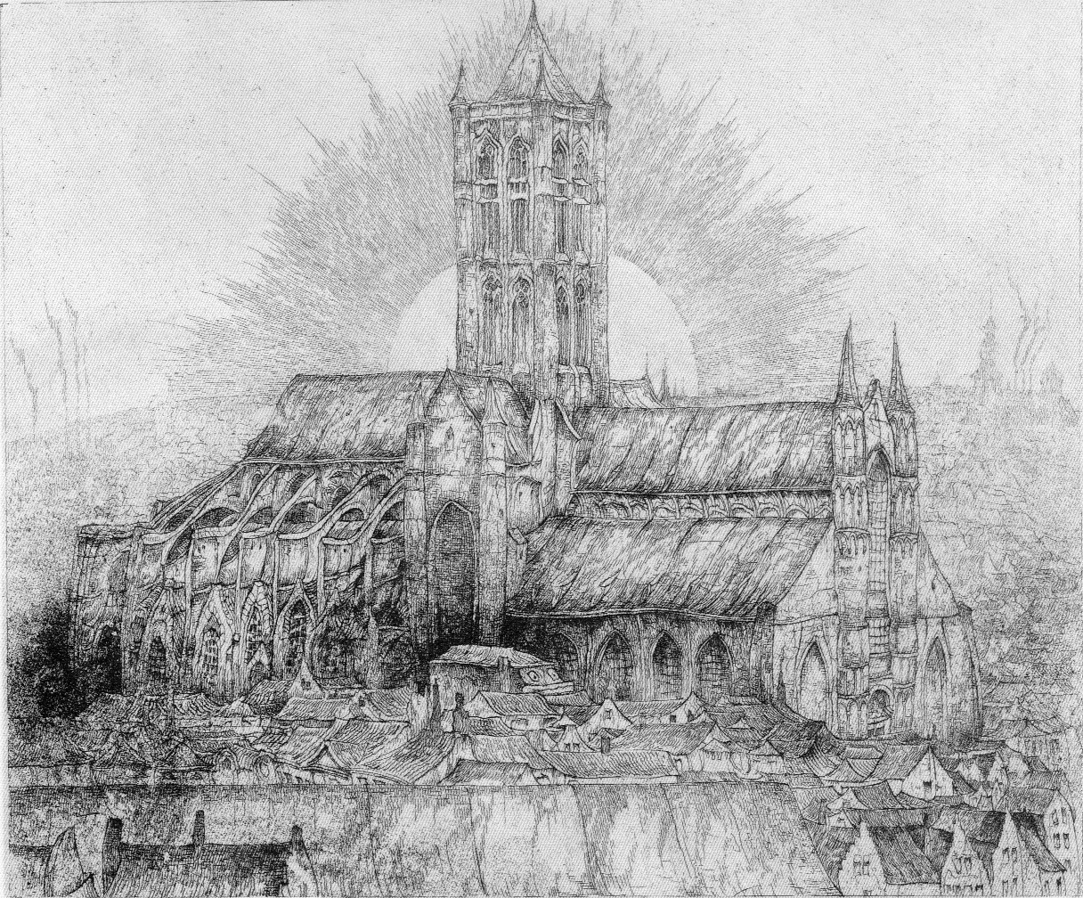 J.D.B. 335A   DE KERK DOMINEERT DE STAD 1938
Aan de basis was de titel "EGLISE" (niet weerhouden)

H 210-B 245
L.R.N.M.

