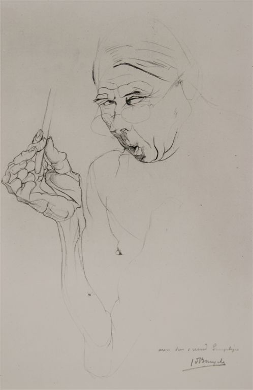 A0128 ZELFPORTRET
Dit is een titeling gegeven door het M.S.K.G.
Persoonlijk heb ik daar bepaalde twijfels over gezien de gestalte van het personage
Tekening met opdracht aan Jef Singelyn
