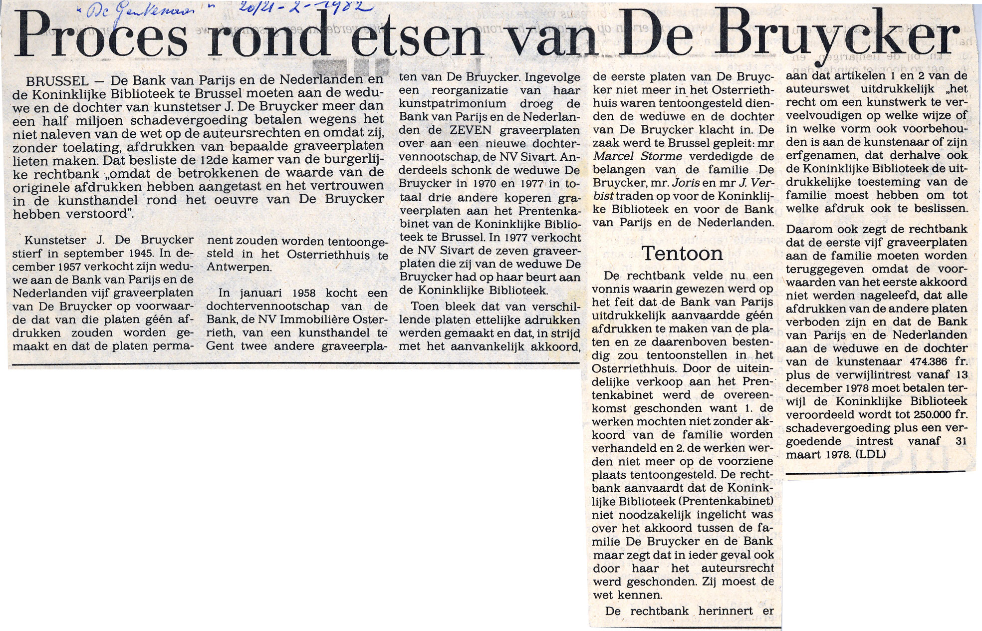 11 UITLEG OVER HET PROCES TUSSEN DE FAMILIE DE BRUYCKER EN PRENTENKABINET
