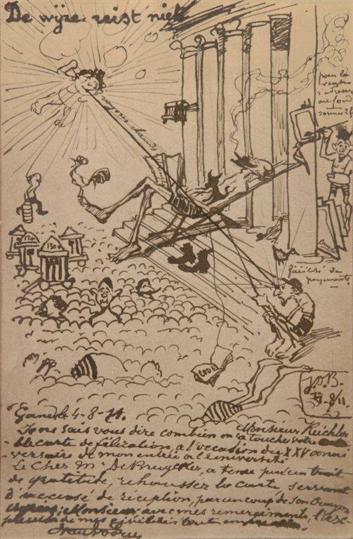 B.011 POSTKAART VAN EMIEL VAN VOREN WELKE JULES DE BRUYCKER ZELF TEKENDE
Vakantie in Gent voor de universiteit 1911.
