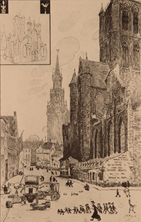 B0383      ST.NIKLAASKERKE
Op de linkerzijgevel ziet men nog alle boekenwinkeltjes welke in de jaren 1960-1970 werden afgebroken 
