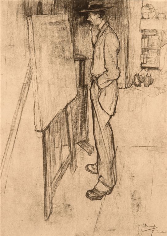 B0103  FRANS MASEREEL IN HET ATELIER VAN JDB
Dit werk werd in de veilingzaal van De Vuyst en de Beau-Art verkeerdelijk getiteld onder de naam "zelfportret"
