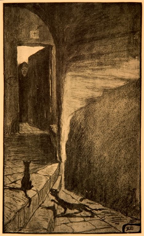 B0028 ILLUSTRATIE UIT HET BOEK "EN VILLE MORTE" VAN FRANZ HELLENS  
Het boek van Frans Hellens (Frits (Frédéric) Van Ermengem) werd gepubliceerd eind 1905. Dus zouden al deze werken dateren van voor die datum. 
