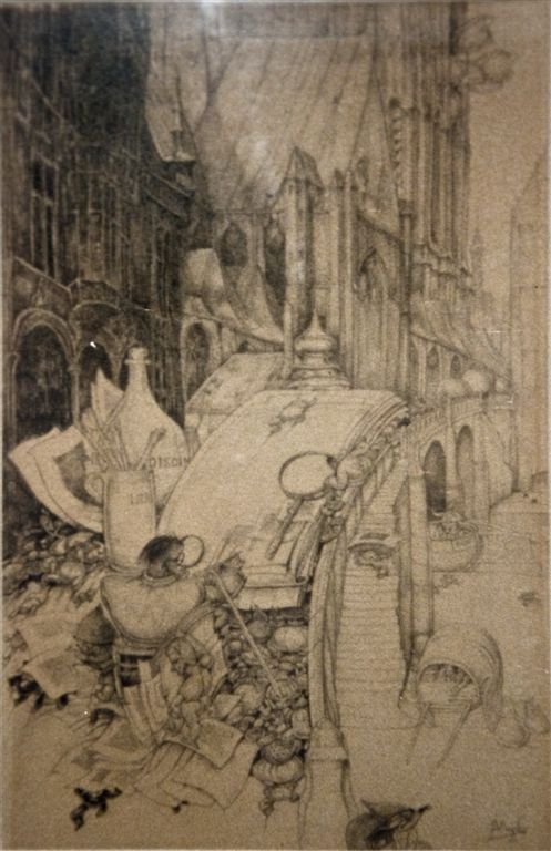 A0046 DE ST. MICHIELSHELLING
Verkocht bij De Vuyst oktober 2017 voor de prijs van 26840 Euro K.I. d
Deze tekening werd gebruikt voor het maken van de frontespice voor het boek van Grégoire Le Roy "L'oeuvre gravé de Jules De Bruycker op 350 exemplaren

